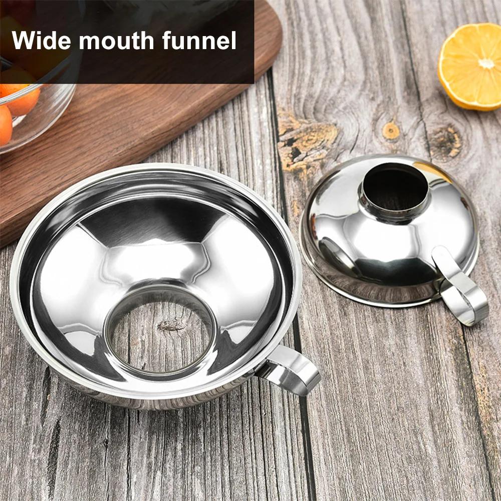 2 Pcs Stainless Steel Wide Mouth Canning Funnel Salad Dressing Liquid Funnel Hopper Filter Oil Funnel Kitchen Tools Gadgets