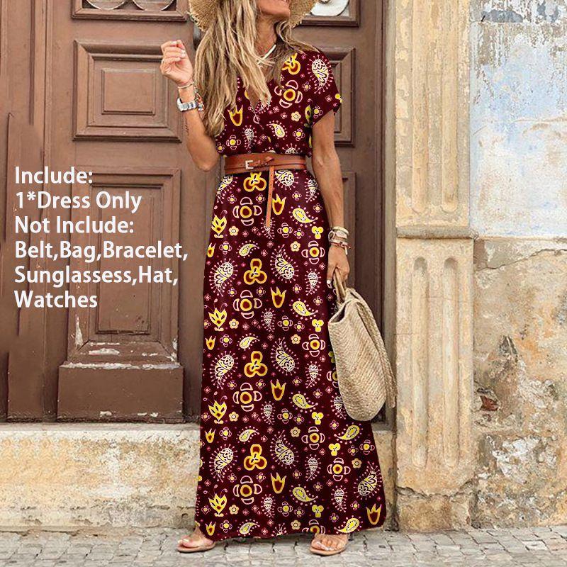 Цветочное Женское Летнее Длинное Макси Платье Леди V-образный Вырез Бохо Пляжное Праздничное Сарафан