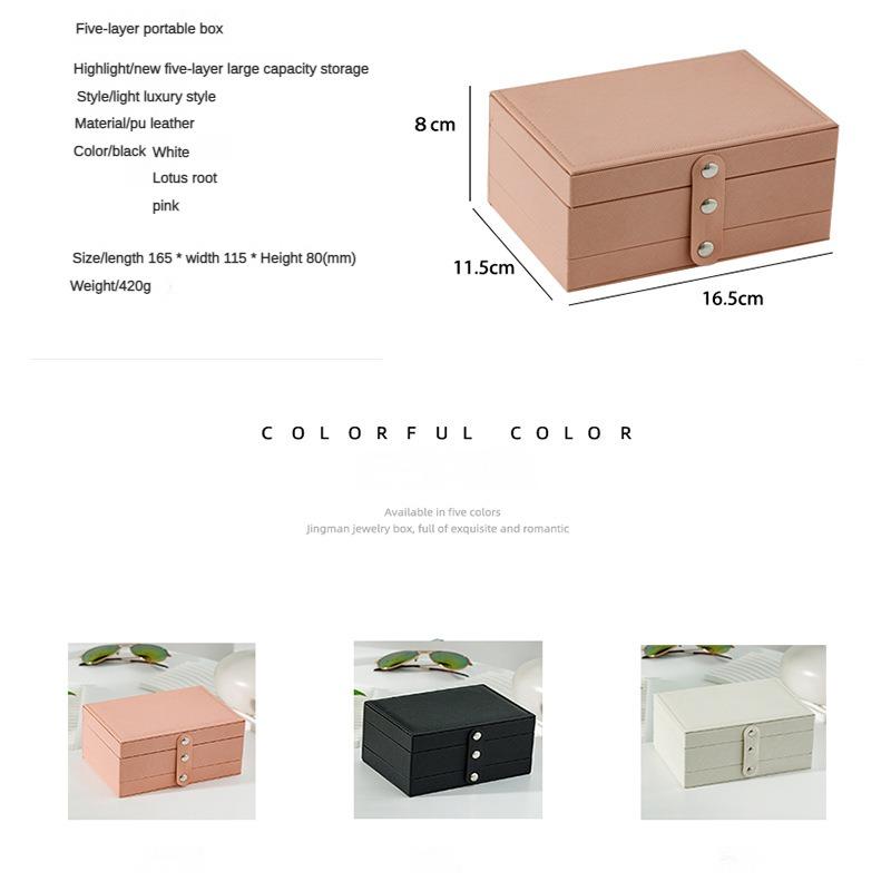 Кожаная шкатулка для украшений, органайзер, розовое ожерелье, серьги, 5 слоев, роскошная шкатулка для украшений для женщин, большая вместимость дисплея, многофункциональная витрина для хранения украшений