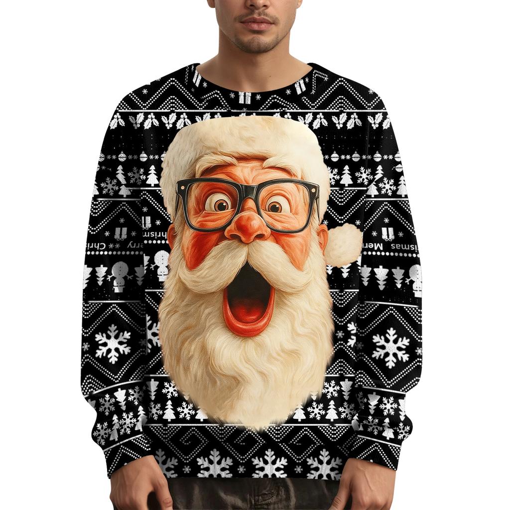 Мужской рождественский свитер с принтованным воротником