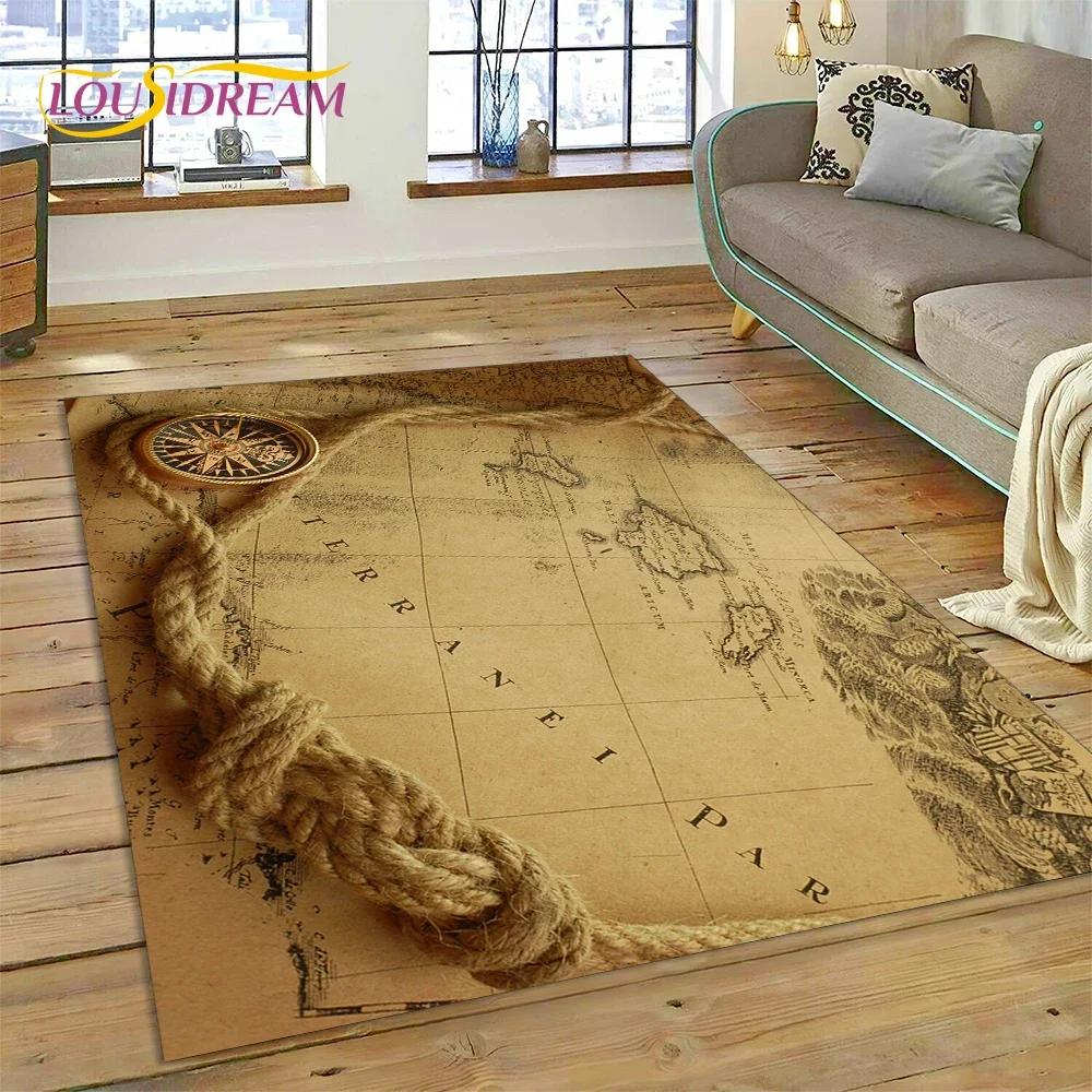 3D Древняя морская карта мира, компас, ковер, коврик для спальни, гостиной, дивана, украшение, детский игровой большой декоративный напольный коврик