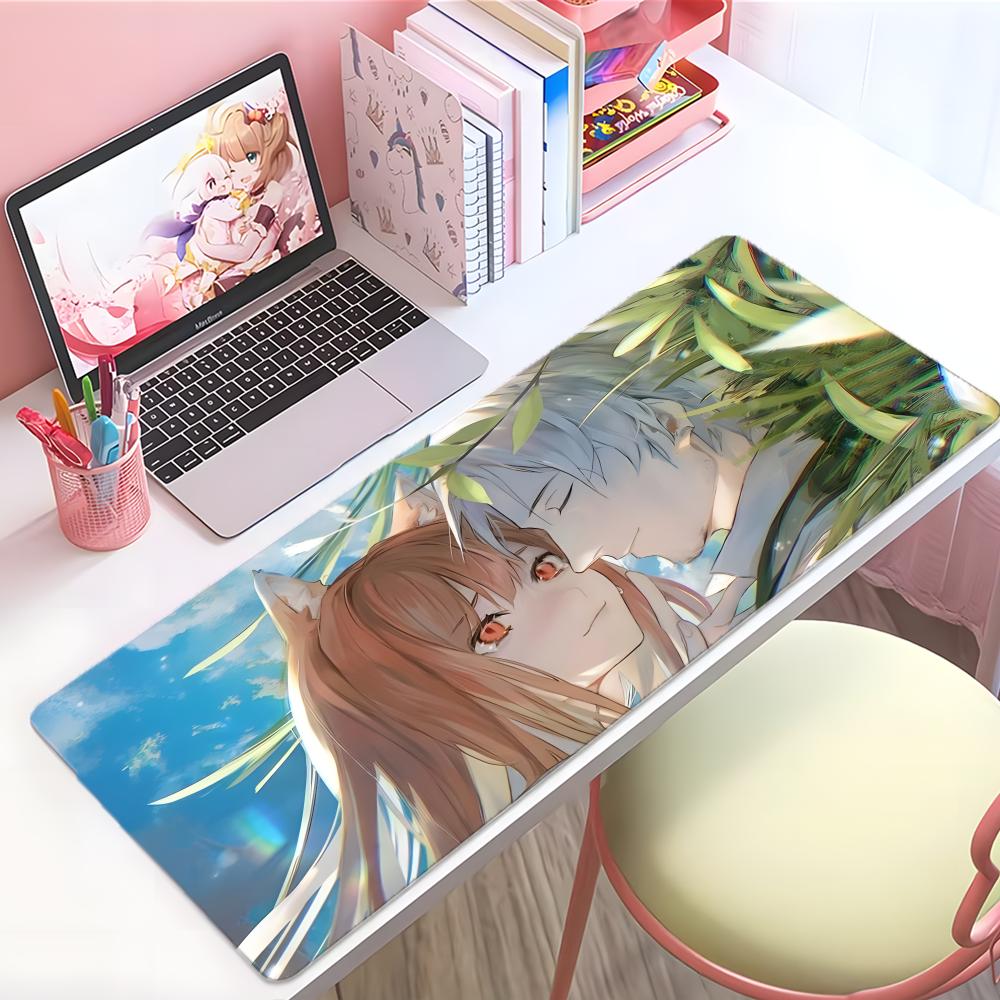 Warm Cute Anime Sspice And Wolf Mouse Pad Large Thick Desk Pad Stitched Edges Gaming Mouse Mat For Pc