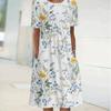 Large Size Spring and Summer Women's Elegant Large Skirt with Round Neck Printed Short Sleeved Dress