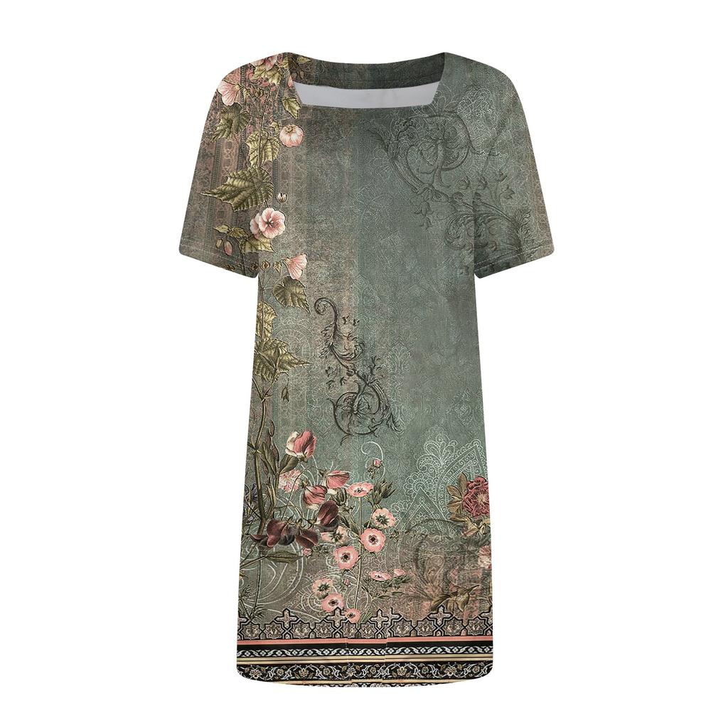 Женское модное повседневное платье с квадратным вырезом и коротким рукавом