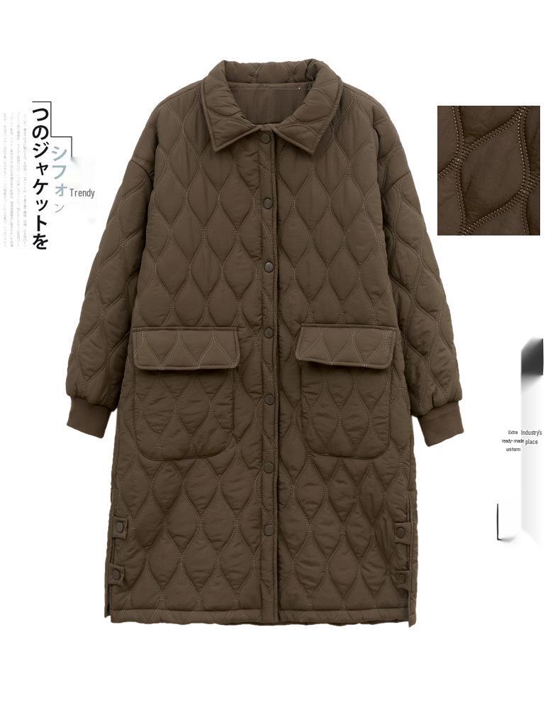 Женское ретро аргайл хлопковое миди зимнее пальто - Свободная повседневная куртка с лацканами