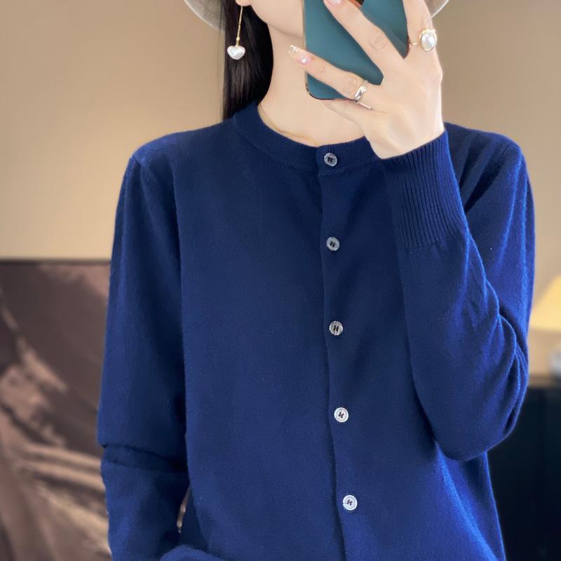 Spring and Autumn Women's Cardigan Solid Color Round Neck Single-breasted Knitted Bottoming Women's Sweater Jacket