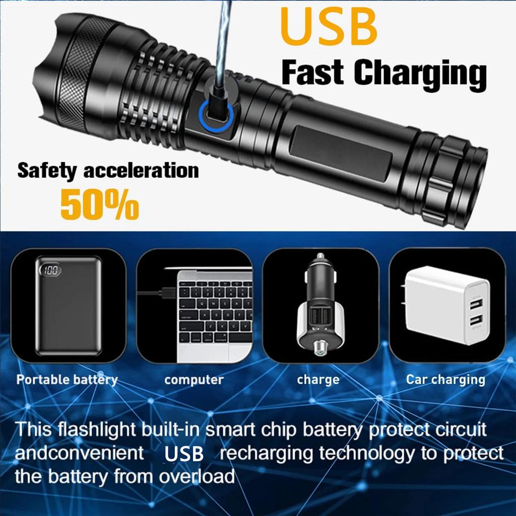 High Power LED Flashlights USB Rechargeable Tactical Torch Ultra Powerful Outdoor Long Range Camping Fishing Emergency Lantern