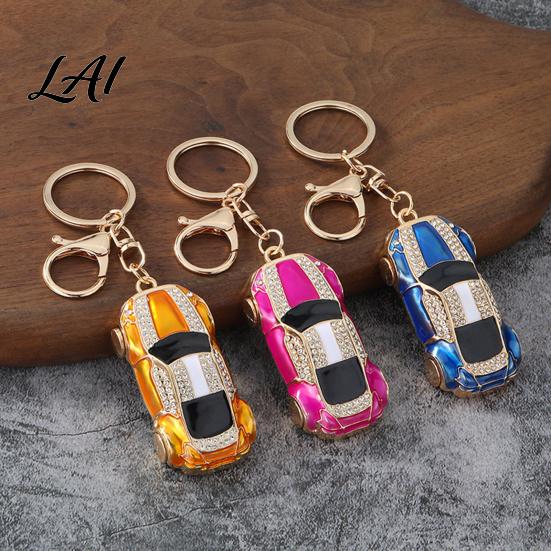 Decorative Metal Key Ring Sports Car Keychain with Sparkling Rhinestones Durable Zinc Alloy Cute Backpack Charm Stylish Pendant Compact for