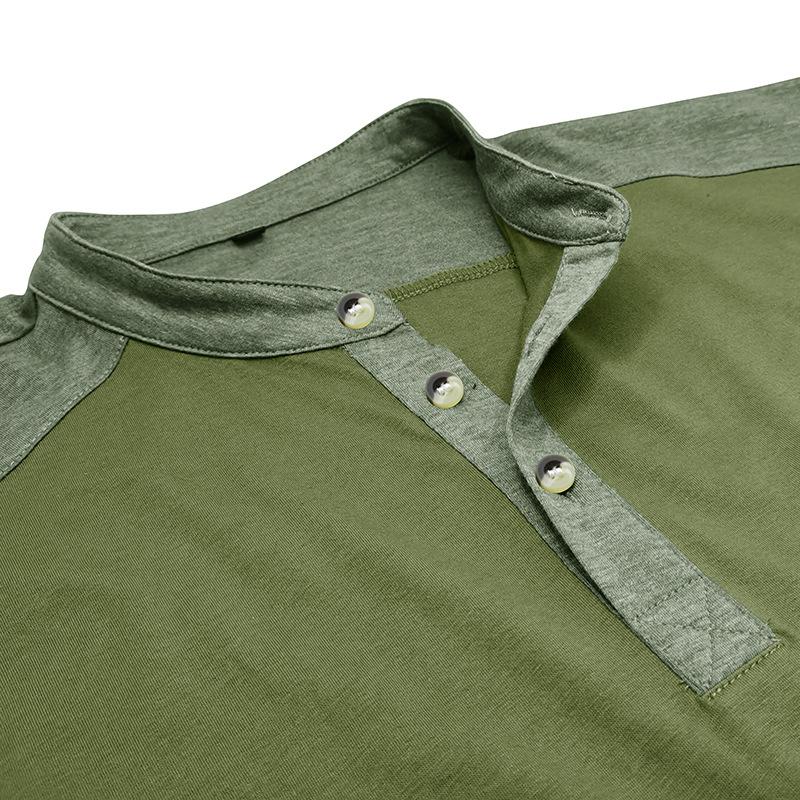 Мужская летняя спортивная рубашка Henry в европейском и американском стиле с коротким рукавом и воротником-стойкой, модный топ для фитнеса в стиле пэчворк