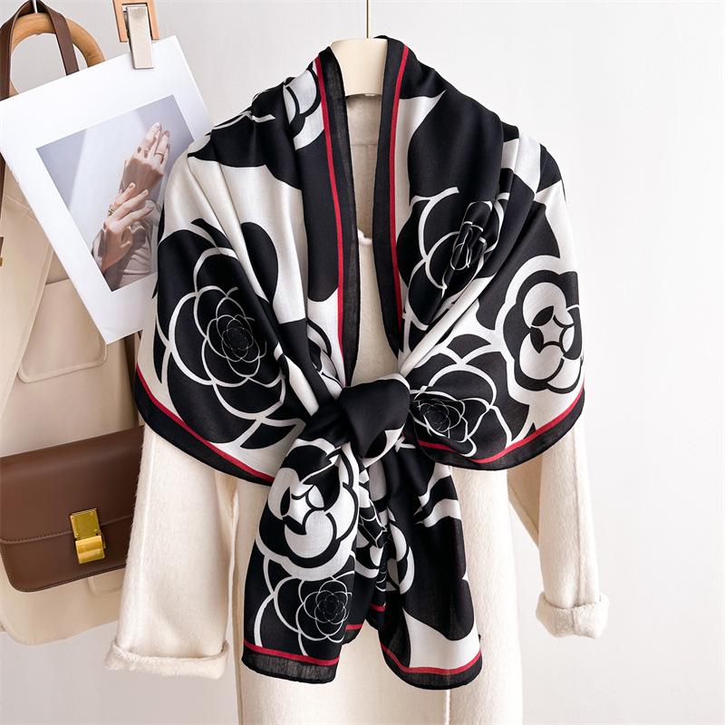 2024 Autumn/Winter New Extended Cotton And Hemp Sunscreen Warm Shawl Neck Versatile Headscarf For Women