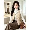 Womens V-Neck Short Puffer Vest 2026 Winter Warm Fleece-Lined Slim Fit Sleeveless Waistcoat With Pockets