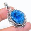 Blue Solar Quartz Handmade 925 Sterling Silver Jewelry Pendant 1.77" p2W94