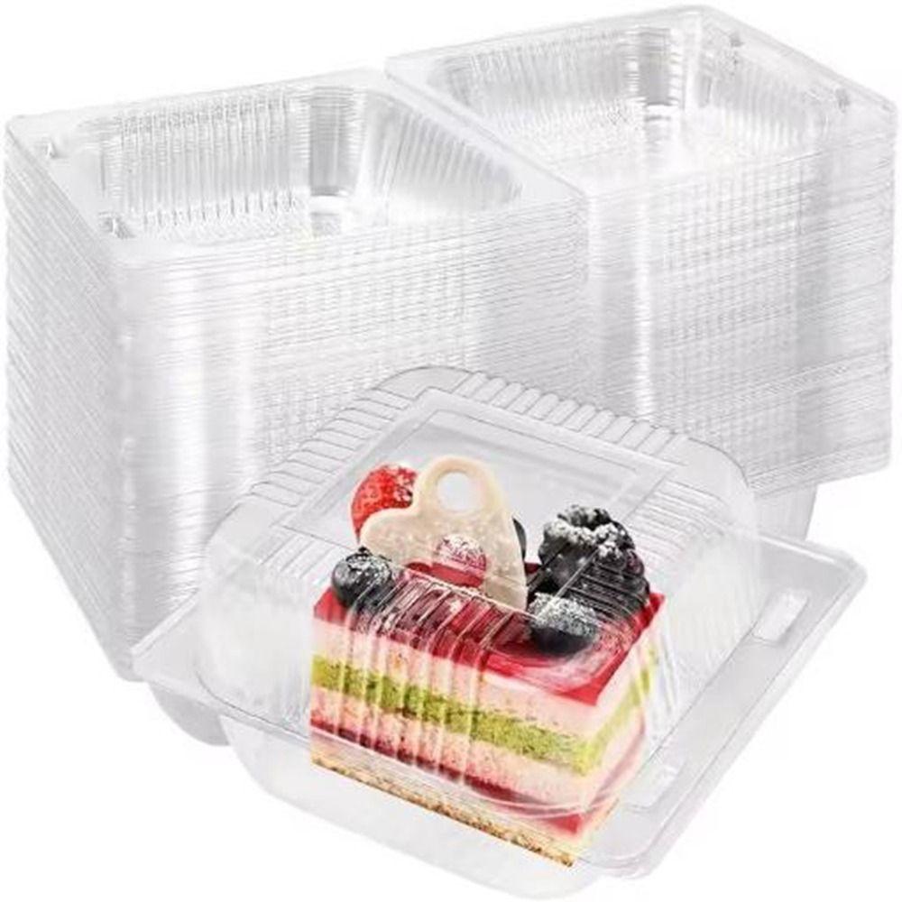 100Pcs Square Disposable Plastic Boxes Plastic Cake Slice Boxes Party Supplies
