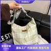 Large Capacity Plaid Canvas Bag Female New Student Class Commute Tote Bag Casual Shoulder Messenger Bag