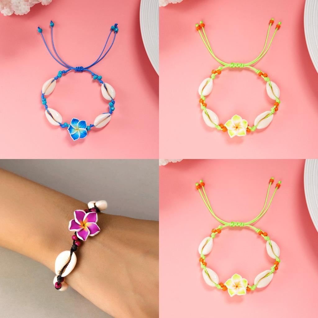 Summer Fashion Handmade Flower Bead Anklet With Adjustable Woven Design For Women