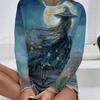 Round Neck 3D Witch Printed Top Casual Long Sleeved Women's T-shirts - Soft Medium Stretch Polyester Fabric Spring and Autumn Relaxed Fit Clothing