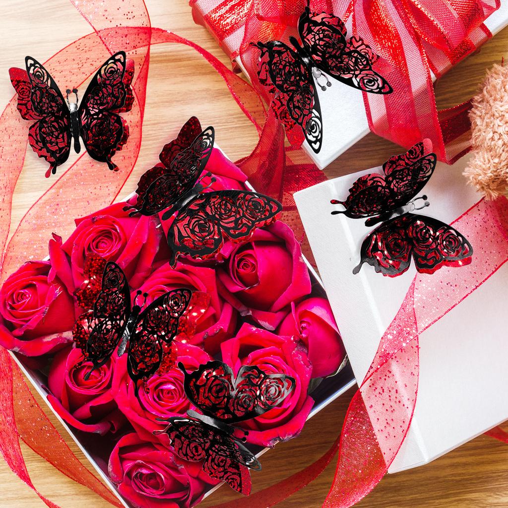 6pcs/set 3d Double Layer Butterfly Valentine's Day Decorative Wall Stickers Glitter Gold Butterfly Decorative Stickers