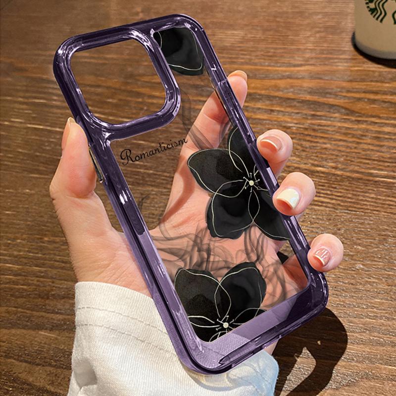 Чехол для телефона с черным цветком для iPhone 14 Pro Max, чехол для iPhone 15 Pro Max 11 13 12 7 8 Plus XR XS X SE, мягкий силиконовый противоударный чехол