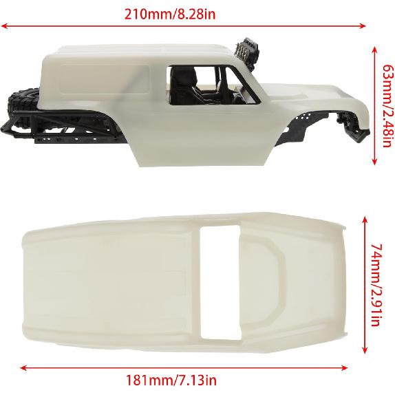MEUS RACING MB24 SCX24 Body 5.2in 132MM Body Shell ABS+Nylon Carbon Fiber Chassis for 1/24 Axial SCX24 Bronco JLU B-17 C10-(Primary Color)