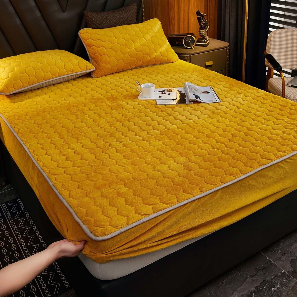 Плюшевый утолщенный стеганый наматрасник, теплый мягкий кристаллический бархатный стеганый матрас King Queen, простыня, не включая наволочку