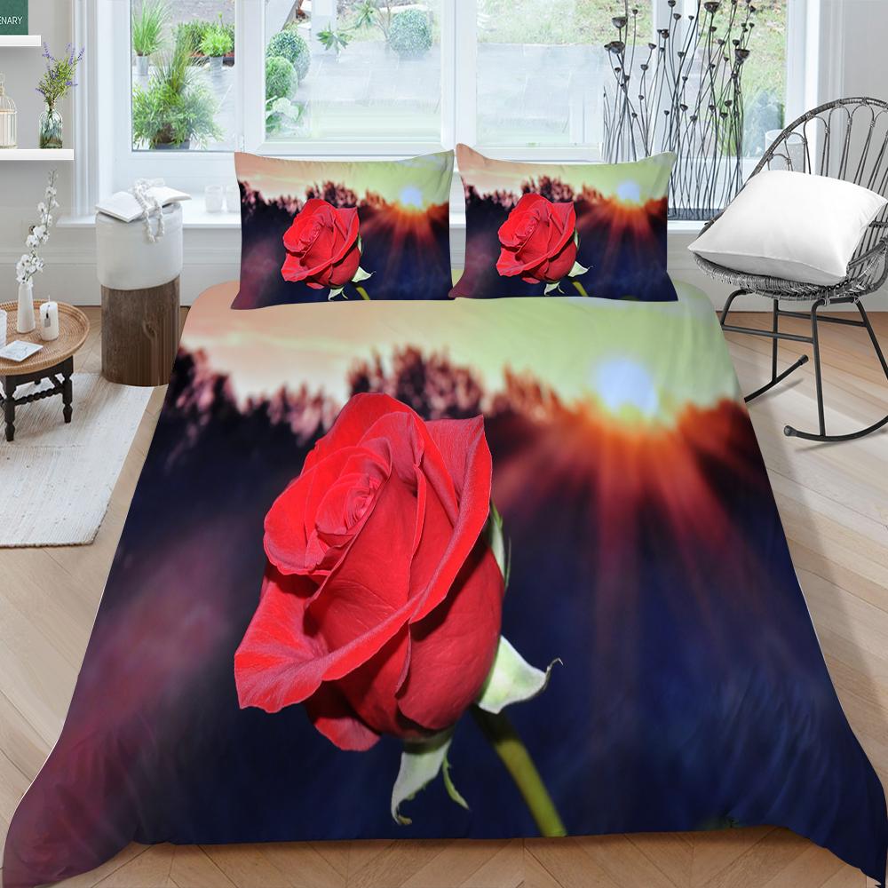 Red Rose Bedding Set Couple Quilt Cover Pillow Cover Bed Sheet/Double Layer Full Size 2/3 Bedding Set Home Decoration
