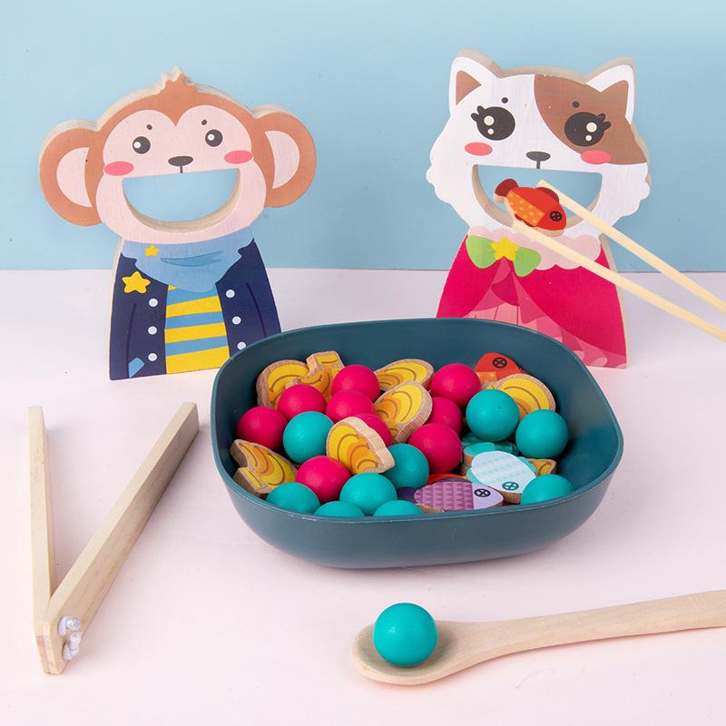 Montessori Children's Early Education Cartoon Clip Beads Feeding Game Parent-Child Interaction Baby Clip Chopsticks Training Educational Toys