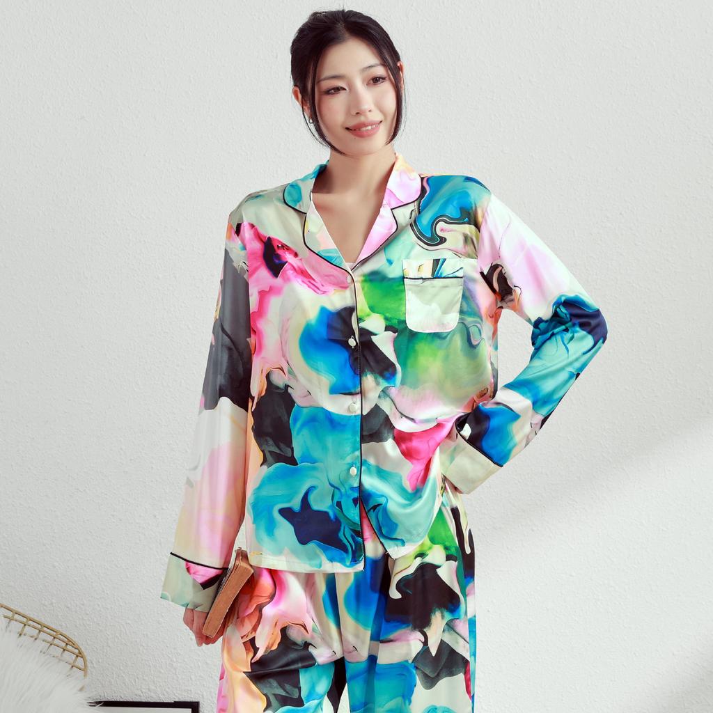 Женский пижамный комплект с зеленым принтом, брюки с длинными рукавами, одежда для дома и отдыха на открытом воздухе, пижамы