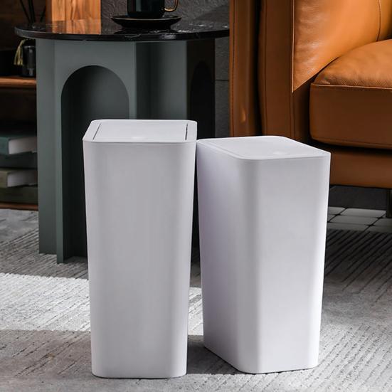 Bathroom Trash Can with Press Top Lid High Durability Large Capacity Solid Color Slim Wastebasket Garbage Can