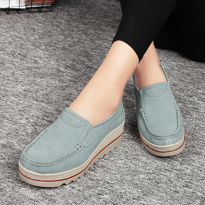 Весенняя женская обувь на плоской подошве, кроссовки на платформе, без шнуровки на плоской подошве, кожаные замшевые женские лоферы, мокасины, повседневная обувь, женские криперы 365