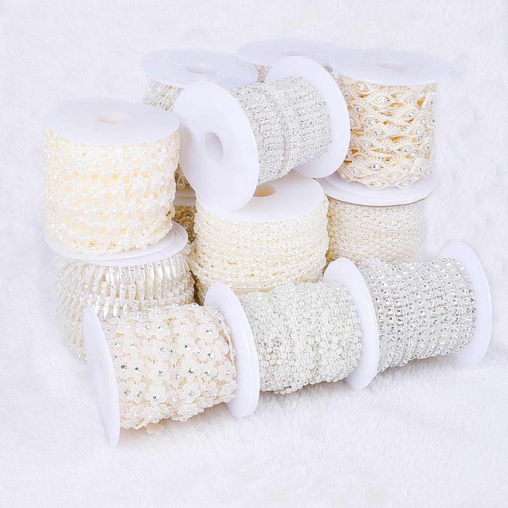 Multi-Size ABS Imitation Pearl Beads Chain Trim for DIY Wedding Dress Costume Applique Craft Accessories
