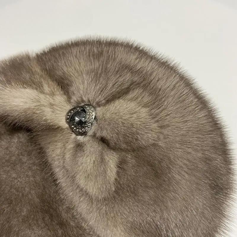 New Snow Hats for Women 2022 Genuine Mink Fur Hat Female Fashion Bucket Hat Diamond Floral Luxury Warm Winter Fedoras Domo Hats