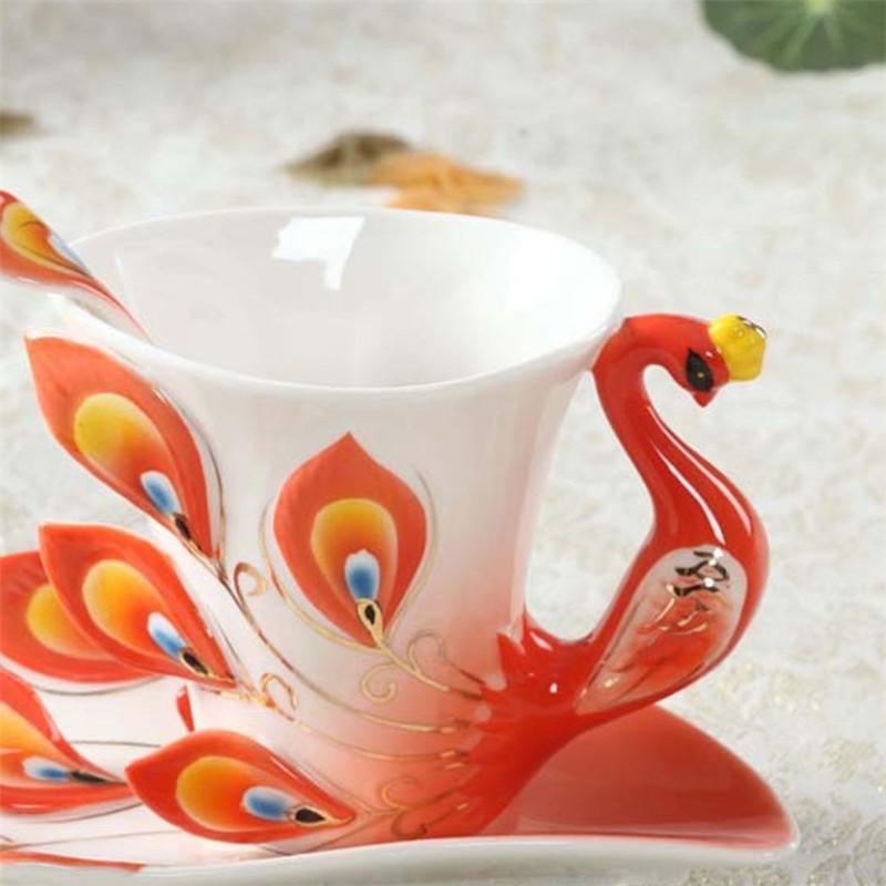 200 мл костяной фарфор 3D цветная эмалированная кофейная чашка с изображением животных с блюдцем и ложкой керамические чашки для послеобеденного чая Drinwkare
