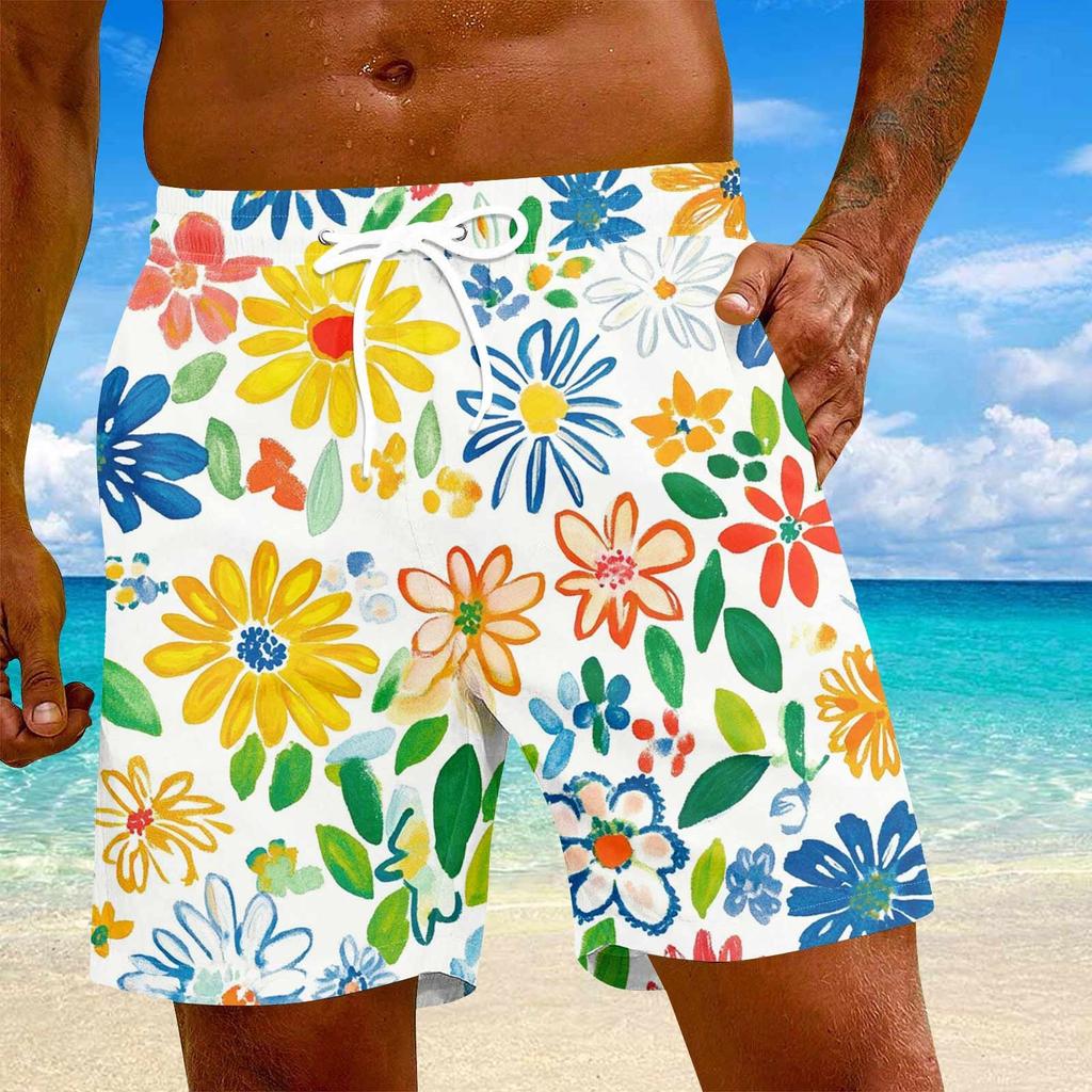 Men's Fashion Hawaiian Print Elastic-Waisted Casual Yoga Pants Beach Shorts