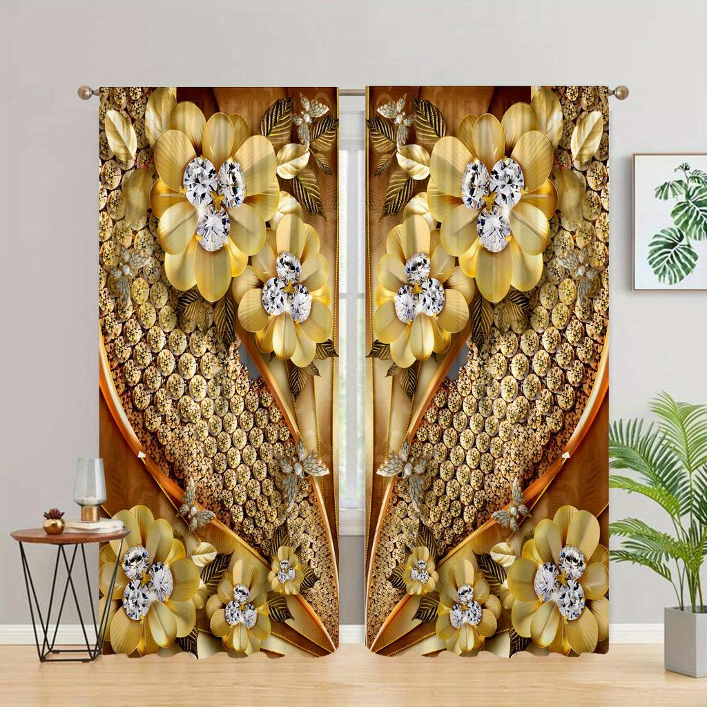 2 шт. Элегантные золотые шторы с принтом цветов и лебедей для домашнего декора, карманные шторы для окон, спальни, офиса, кухни, комнаты