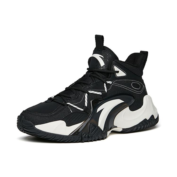New Anta Basketball Collection Wear Resistant Slip Resistant Mid Top Basketball Shoes Men's Black White 112141623-2