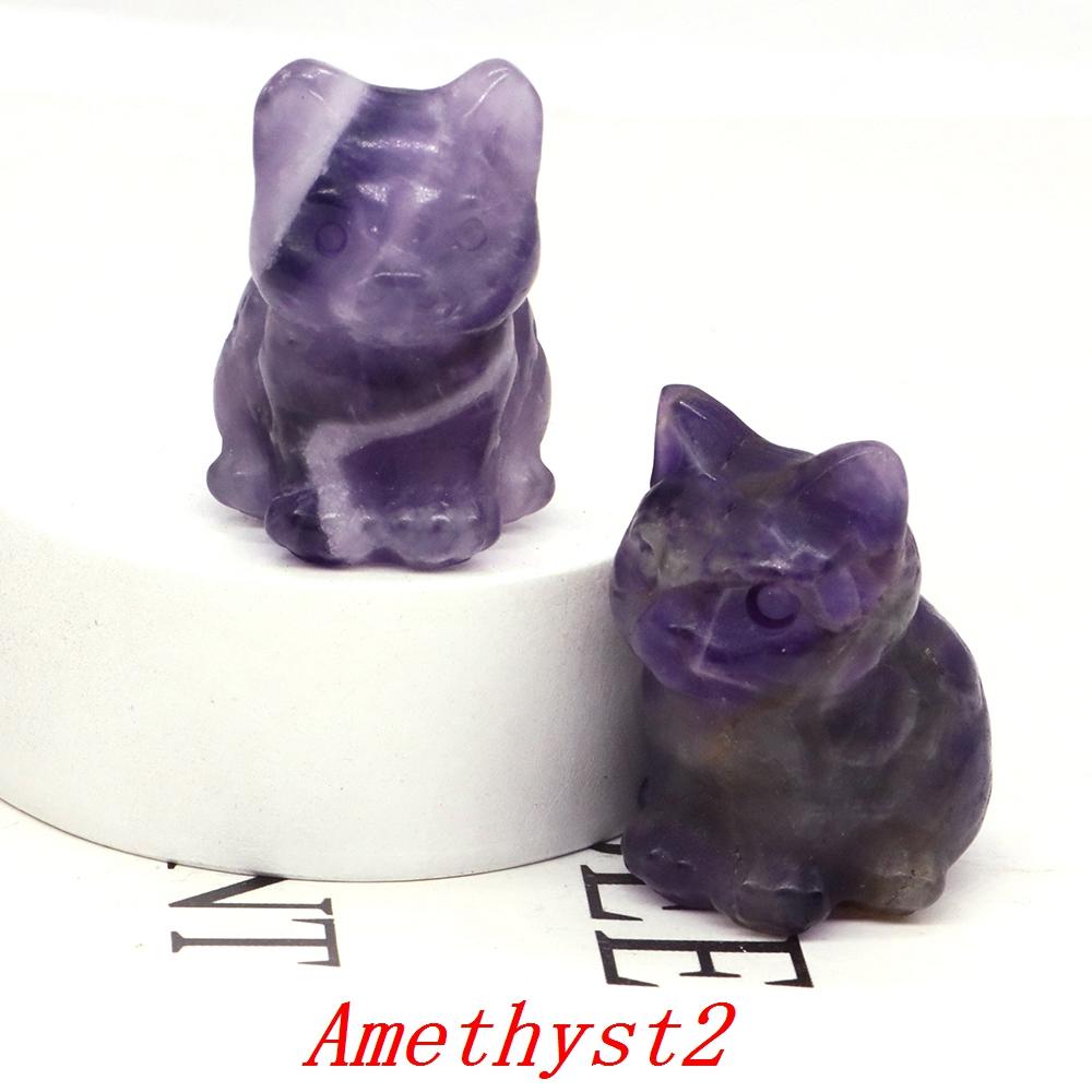 Amethyst Rose Quartz Cute Cat Statue Natural Stone Carved Healing Crystal Animal Figurine Reiki Gemstone Craft Home Decor Gift