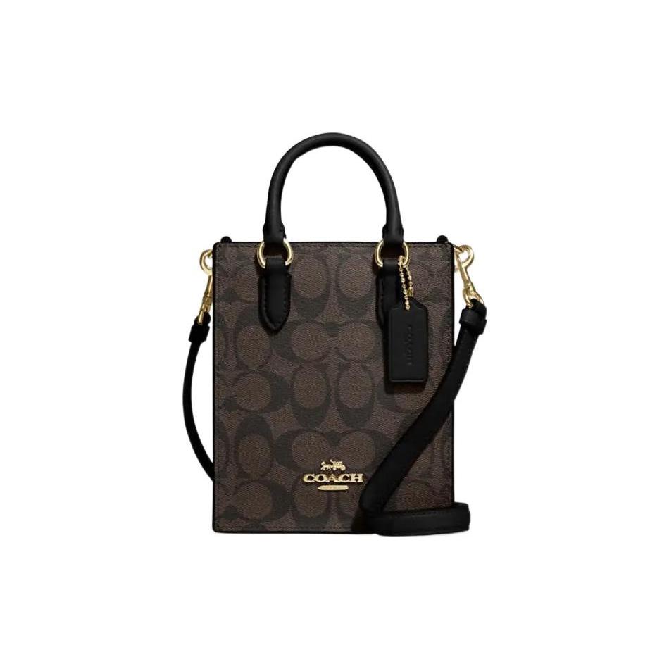 New COACH Coated Fabric With Leather Tote Bag, Shopping Bag, Crossbody Bag, Handbag Mini Women's Black CJ494-IMAA8