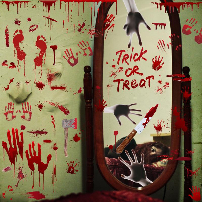 Halloween Decoration Bloody Handprints Footprints Pattern Wall Stickers