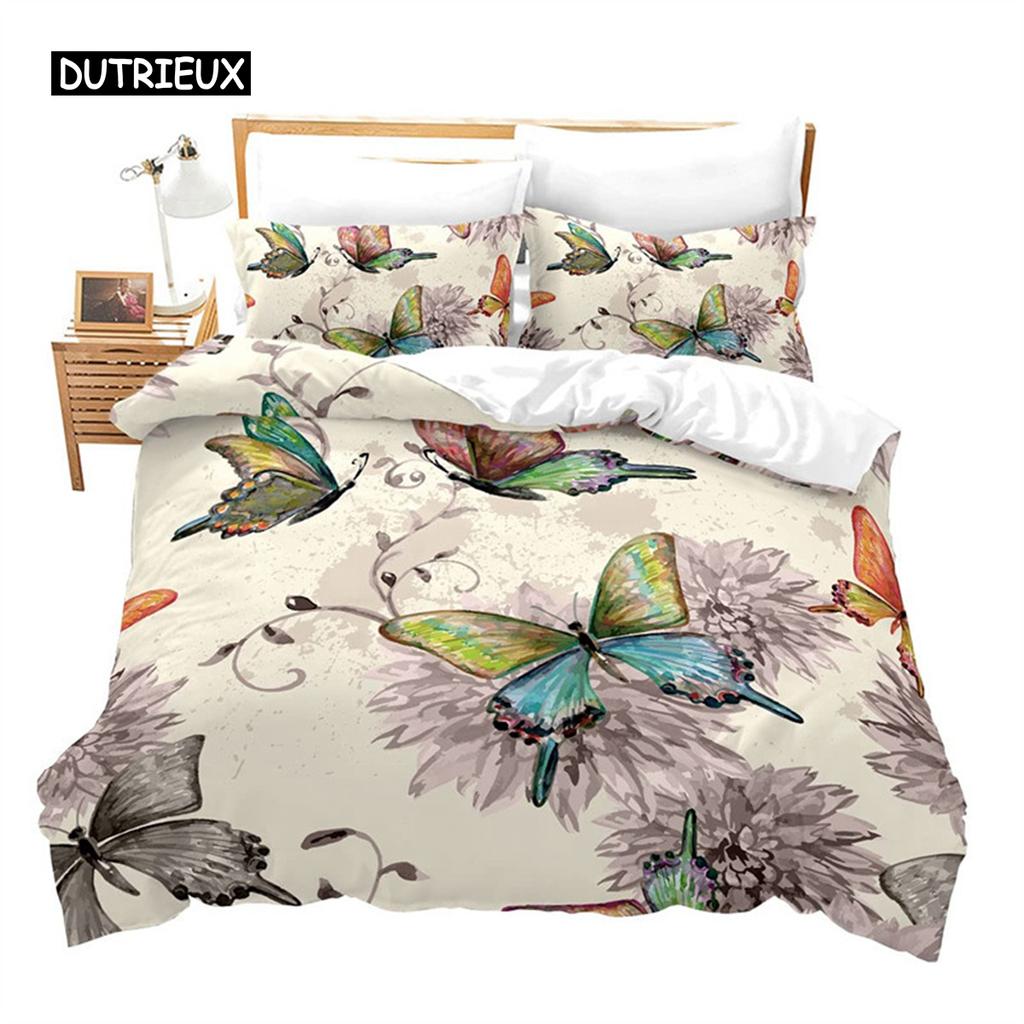Butterfly Duvet Cover Set Microfiber Flying Golden Butterfly Printed Bedding Set Dreamy Night Butterfly Double Queen King Size
