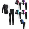 Kids Girls Children Biketard Gymnastics Long Sleeve Contrast Color Leotards with Leggings for Dance Skating