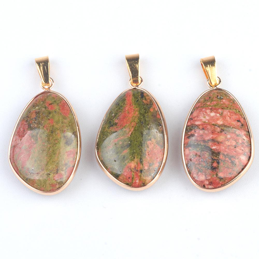 Nature Crystal Quartz Stone Charm Pendant Irregular Rose Quartz Obsidian Gold Bezel Bound Pendants for Pendant Necklace Gift