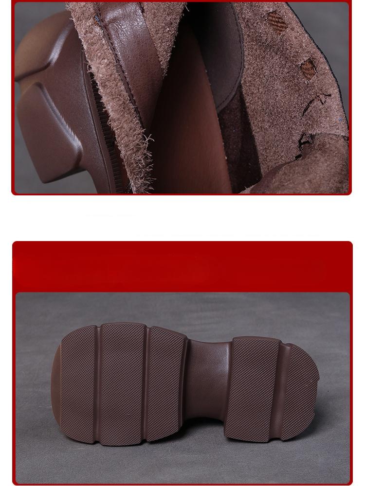 Johnature Короткие сапоги на платформе из натуральной кожи в стиле ретро. Женская обувь. Сапоги с квадратным носком на толстой подошве.