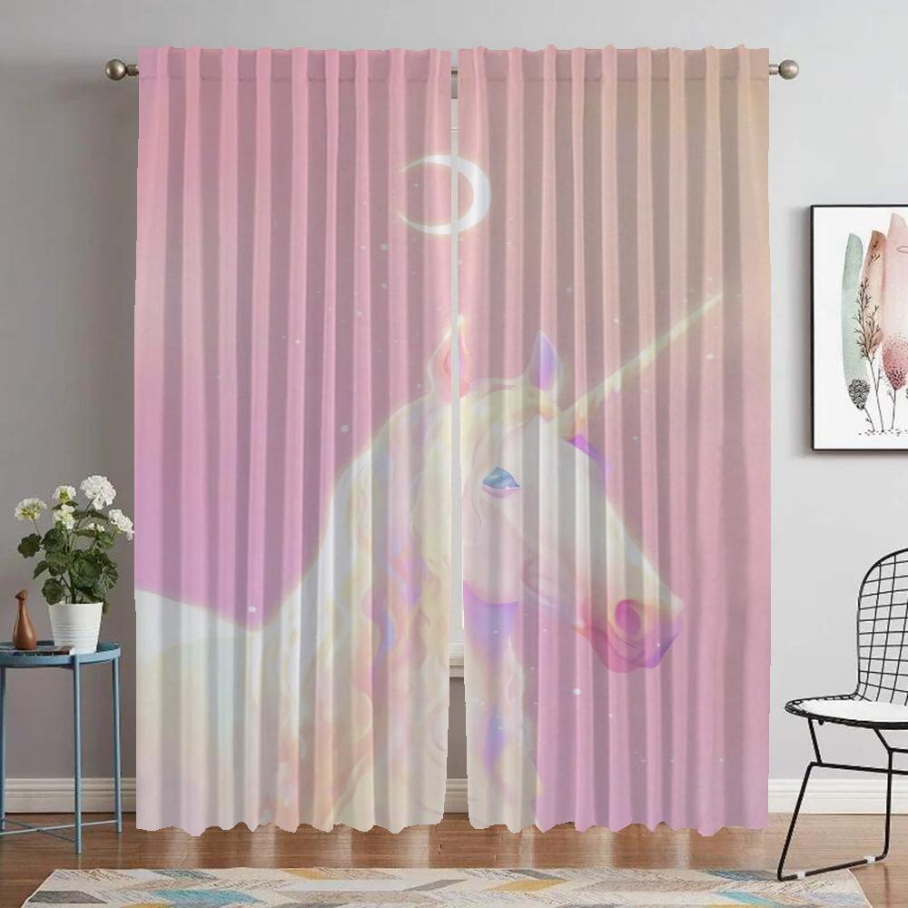 Elegant Room Curtains 2 Pieces Unicorn Modern Living Room Curtains for Camera Partition Window Curtain Shades Tulle for Bedroom