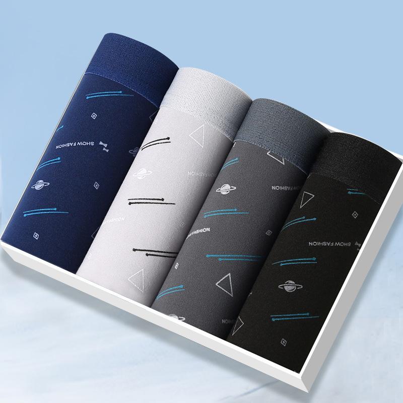 4 шт. Мужское нижнее белье больших размеров, модные боксеры с принтом, дышащие, приятные к коже, со средней посадкой