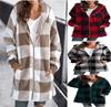 Women's Long Sleeve Plaid Zipper Loose Plush Hooded Jacket