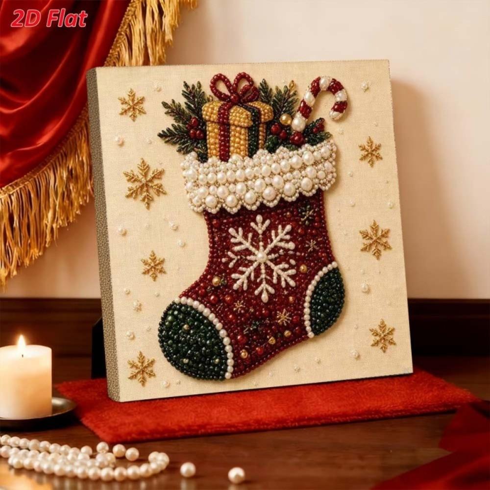 DIY Craft Kit Christmas Diamond Collage 2D Flat Beaded Picture Christmas Decoration