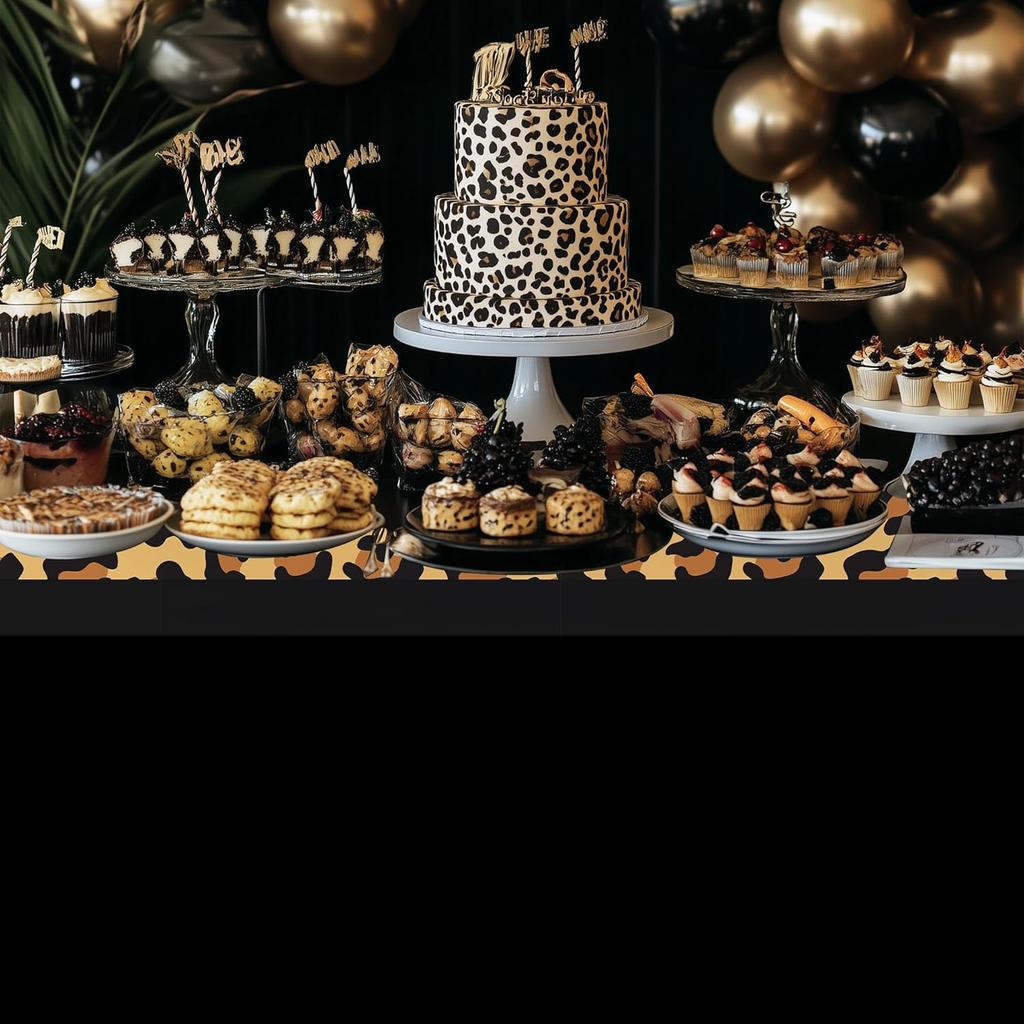 Cheetah Print Leopard Party Decorations Tablecloth, 3Pcs Disposable Black and Leopard Birthday Party Supplies Table Cover Printed Table Runner, for