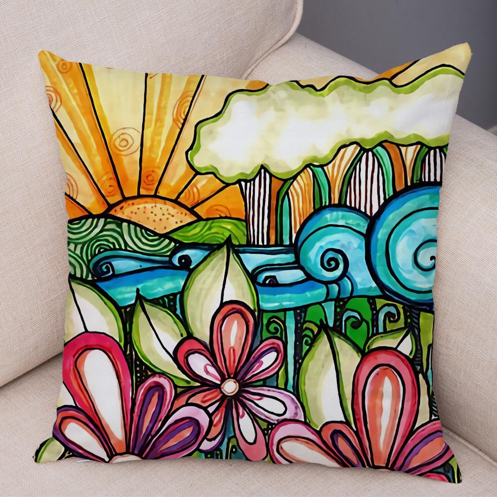 Детская живопись маслом Искусство Наволочка для подушки Обе стороны Плюшевая наволочка Декор Мультяшное растение Наволочка для дивана Дома Машины