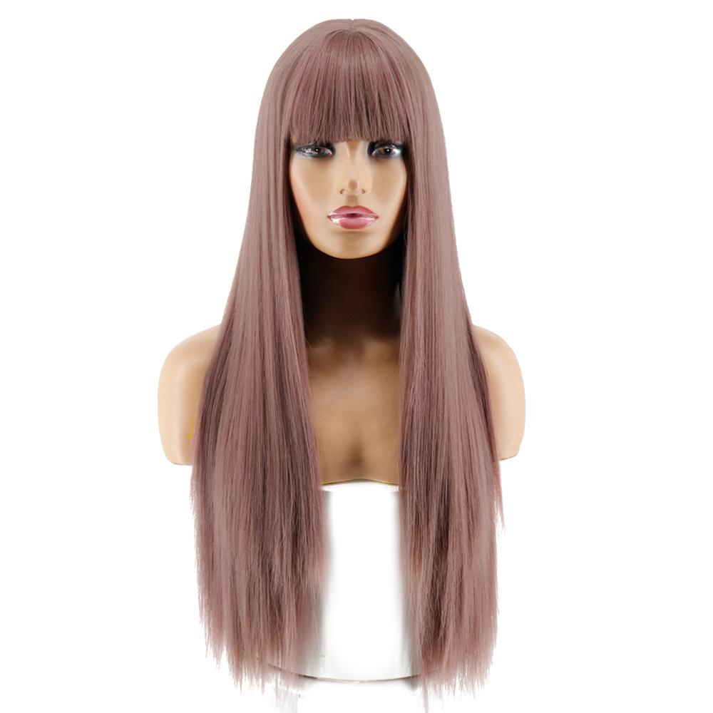 MISS WIG Длинный прямой парик Косплей Черный Серый Парик для женщин с челкой Парик из синтетического высокотемпературного волокна