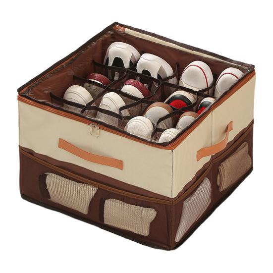 Корзина для хранения обуви с прозрачной крышкой, застежка-молния, большая вместимость, несколько отделений, органайзер для обуви, регулируемые разделители
